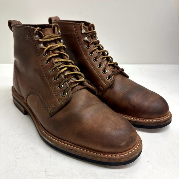 RARE Rancourt & Co. x Taylor Stitch Plain Toe Moto Boot Brown Chromexcel Size 8 - Picture 1 of 15
